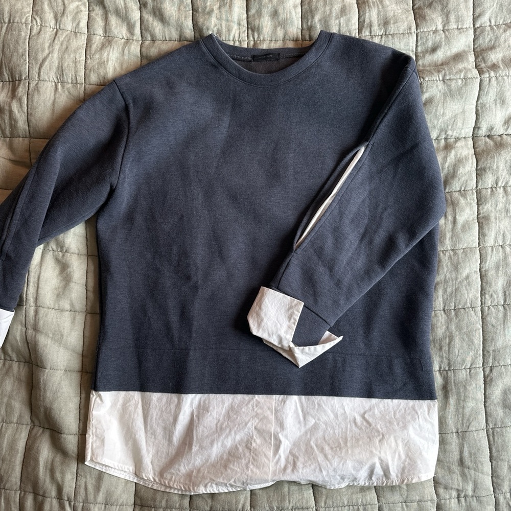 Women’s oversized Layered Hem Crewneck Sweater - Charcoal/White